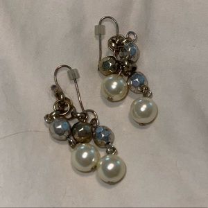 Premier Designs Wow Factor Dangle earrings, pearl, gold tone, silver tone